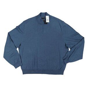 The Men's Store XXL 100% Merio Wool 1/4 Zip Lightweight Sweater NWT Bering Blue
